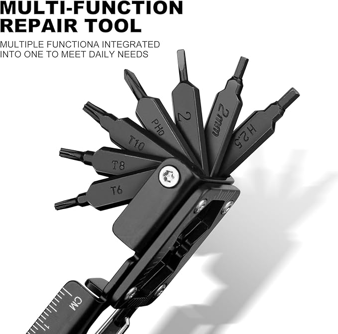 HAUTMEC 14 in 1 Bike Multitool, Mini Bike Repair Tool Kit for Road and Mountain Bikes, Lightweight S2 Stainless Steel Bike Tool With T6/8/10mm Wrenches and Phillips Screwdriver Multitool HT0419-BT