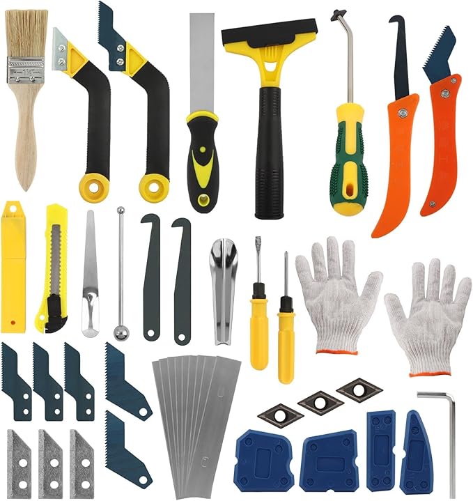 43 PCS Grout Removal Tool Kit, Tile & Sealant Remover Set with Grout Saw, Scrapers, Blades & Caulk Tools for Bathroom, Showers, Ideal for Tile Gap Cleaning and Repair