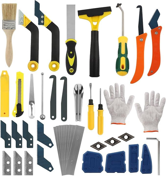 43 PCS Grout Removal Tool Kit, Tile & Sealant Remover Set with Grout Saw, Scrapers, Blades & Caulk Tools for Bathroom, Showers, Ideal for Tile Gap Cleaning and Repair