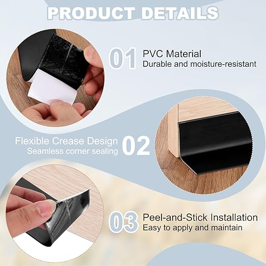 PATIKIL 2" x 10.5 ft Caulk Tape, Caulk Strips PVC Self Adhesive Caulking Tape Waterproof Edge Protectors for Bathroom Accessories Kitchen Countertop, Black