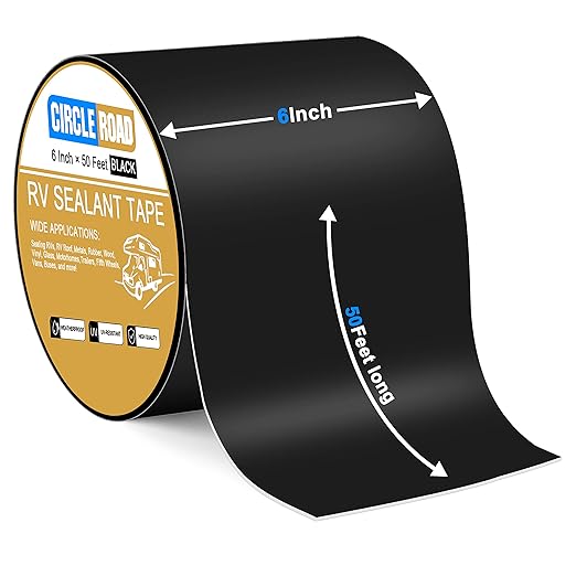 CircleRoad Butyl Sealant Waterproof Tape, RV Roof Tape Black, 6 Inch X 50 Feet RV Repair Sealant Tape, Stop Camper Roof Leaks, UV-Resistant, Weatherproof and Reliable (6In-50FT Black)