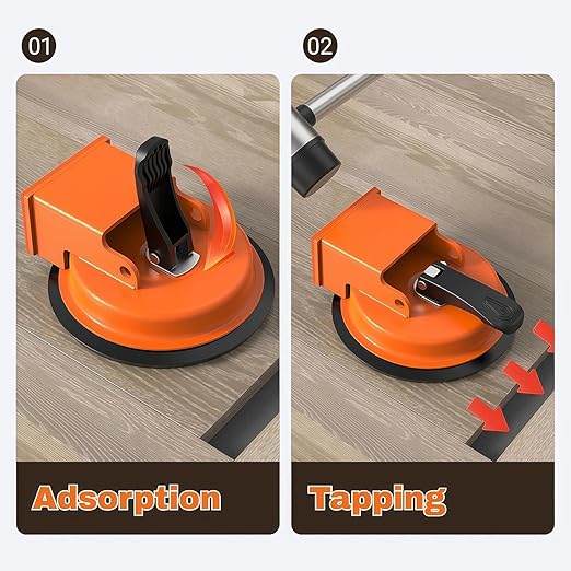 Floor Gap Fixer Tool, Cast Aluminum, Heavy Duty Flooring Repair Kit with Vacuum Suction Cup for Laminate, Vinyl, Wood and Tile Floors (Orange)