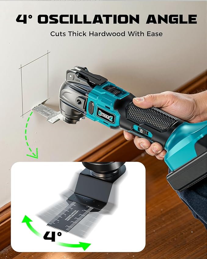 DIYtoolifz Cordless Oscillating Tool Compatible with Makita 18V, 6 Variable Speed Brushless-Motor Tool, Oscillating multi tool kit for Cutting Wood Nails Remove Grout & Sanding, Tool Only