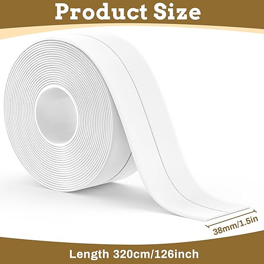 Caulk Tape Waterproof Self Adhesive, 2 Rolls Toilet Caulk Sealing Strip, Bathtub Caulking Sealant Tape for Kitchen, Bathroom, Countertop, Sink, Floor Wall Edge Protector(1.5" x 10.5Ft)