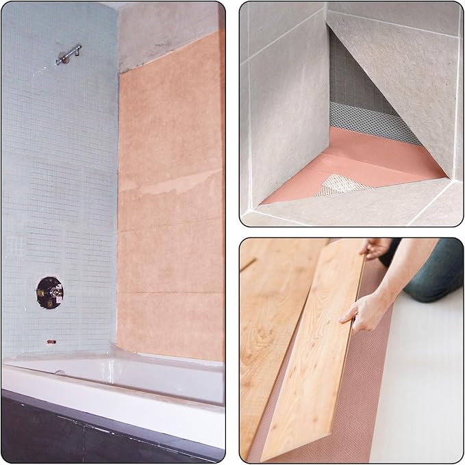Waterproofing Membrane for Shower,3.8 ft x 87 ft Waterproof Shower Membrane for Sauna Bathroom Steam Room Wall Tile Underlayment,Tile Underlayment Seam Tape Uncoupling Band,23.6 Mils Thick,330 Sq Ft