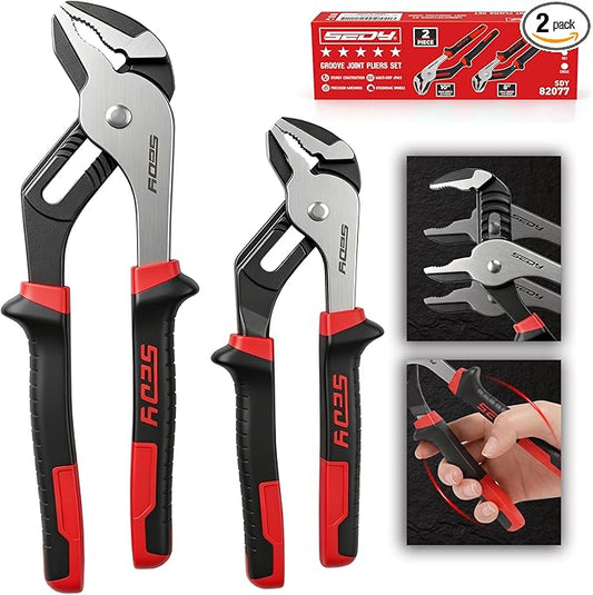 2-Piece Groove Joint Pliers Set, 10" & 8" Adjustable Water Pump Pliers, Straight Jaw Tongue and Groove Pliers with Non-Slip Handles for Plumbing, Pipe Fittings, Nuts, Bolts and Home Repair