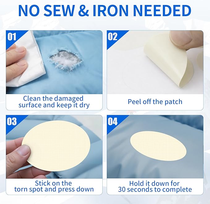 Waterproof Self-Adhesive Nylon Fabric Repair Tape - Tent Repair Kit,4pcs Fabric Patches for Jacket, Clothes, Puffer Down Jacket,Sleeping Bag, Outdoor Gear Tenacious Repairs Tape, White