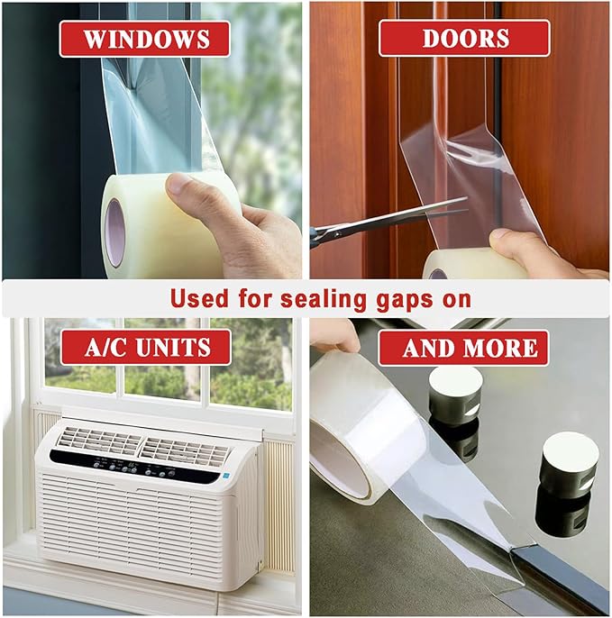 Dstorelhp Clear Window Sealing Tape, 2'' X 66FT, Window AC Insulation Tape | Waterproof, Window Air Conditioner Sealing Tape, Blocker for Cold Heat Air, No Residue, Energy Efficient