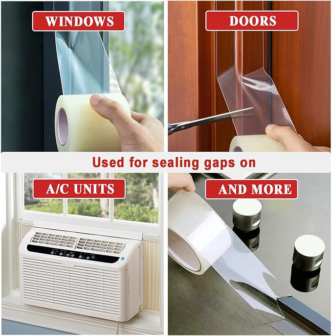 Dstorelhp Clear Window Sealing Tape, 2'' X 262FT, Window AC Insulation Tape | Energy Efficient, Waterproof, Window Air Conditioner Sealing Tape, Blocker for Cold Heat Air, No Residue