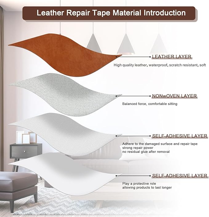 JDLUGH Sofa Leather Repair Patch Tape, 8.2x11 Inch2PCS Self Adhesive Couch, Car Seat, Office Chair, Leather Furniture, Vinyl Repair Patch Kit for Furniture (Brown1.0)