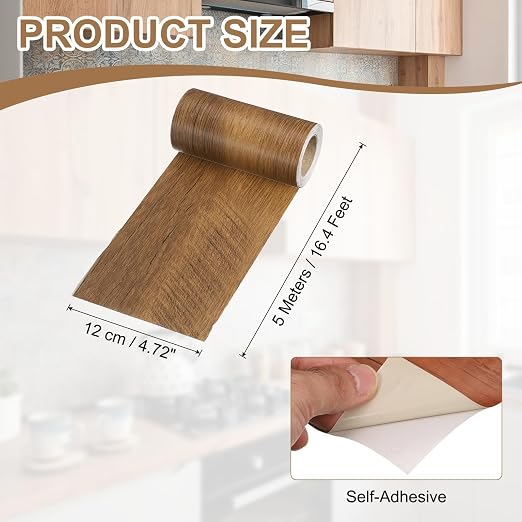 uxcell Wood Tape, 5 Inch x 16ft Self-Adhesive Wood Grain Repair Tape Patch with Plastic Scraper for Baseboards, Doors, Windows, Floor Repair and Furniture Renovation, Brown