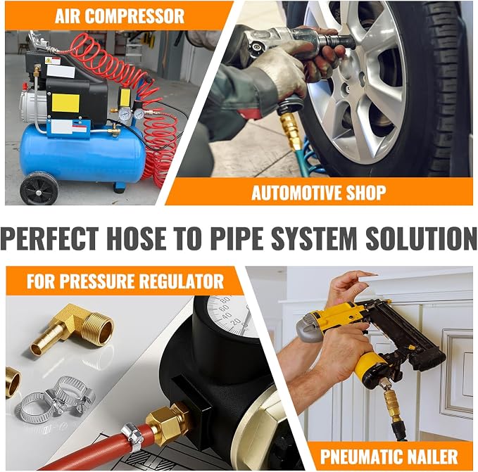 SUNGATOR 12-Pack 1/8'' Air Hose Fittings, Brass Hose Barb Fittings, 1/8 Inch NPT Male Pipe to 1/8'' Barb End Aadapter, Brass 1/8 Inch Air Line Repair Kit for Compressor, Gas, Auto Shop