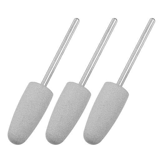 uxcell 3pcs 150 Grits Abrasive Mounted Stone 2.35mm Shank 2/5"(10mm) Dia Conical Heads Stone Grinding and Polishing Wheels for Nail Polishing