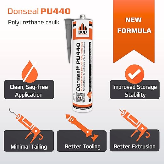 DCP Donseal PU440 Polyurethane Concrete Sealant 1 Pack– Non-Sag Concrete Caulk for Joints, Walls, Sidewalk, and Foundation, 10.1 fl. oz. Cartridge – Grey