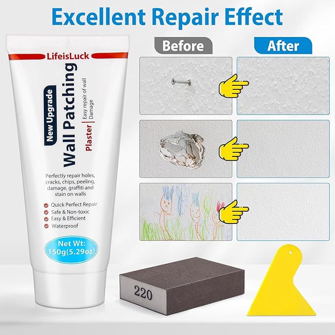 Wall Mending Agent, Wall Spackle with Scraper, Wall Surface Hole Fill Quick and Easy Solution, White