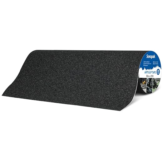 Extra Wide 18in x 20ft Black Anti Slip Tape, 80 Grit Waterproof Non Skid Grip Tape Roll for Ramps, Decks, Boat Decks, Warehouse Floors, Garages, Indoor & Outdoor Use