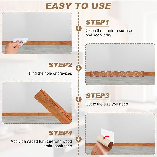 uxcell Wood Tape, 4 Inch x 16ft Self-Adhesive Wood Grain Repair Tape Patch with Plastic Scraper for Baseboards, Doors, Windows, Floor Repair and Furniture Renovation, Beige