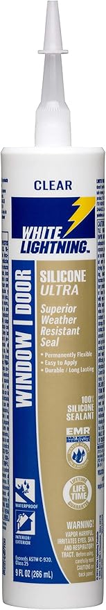 White Lightning W31101010 Silicone Ultra Window & Door Sealant, Clear, 10 fl. oz.