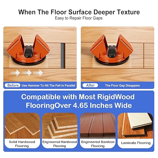 Heavy Duty Floor Gap Fixer Tool with 45° Striking Surface, Enhanced Suction Cup & Slot Cutter – Ideal for Laminate, Vinyl, Wood Floors – Includes 5 Sticky Pads & Gap Blade for Seamless Floor Repairs