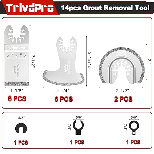 Grout Removal Tool Blade for Oscillating-Tool - TrivdPro 14pcs Grout Remover Diamond Oscillating Blade for Tile, Concrete, Masonry, Cleaning Mortar