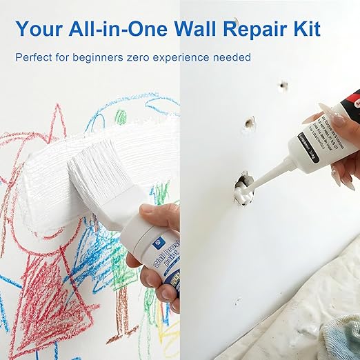 2-in-1 Wall Repair Kit, White Paint for Walls, Drywall Wall Patch, Quick Fix for Holes, Cracks, Dents, Covers Stains
