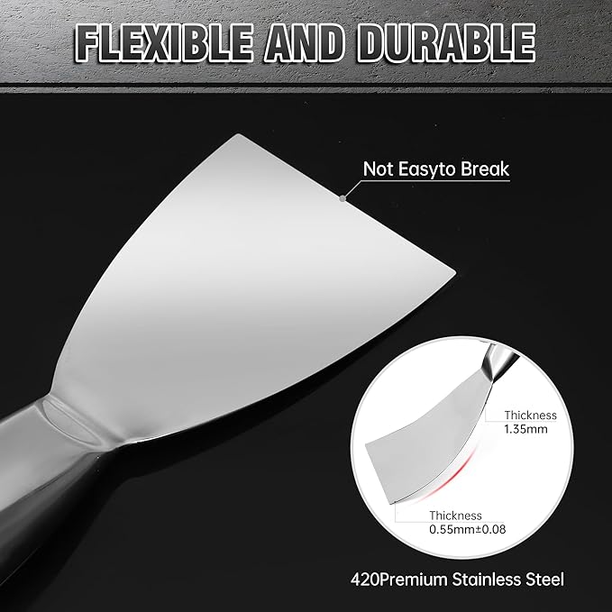 Fishark Putty Knife, 5 Pcs Putty Knife Set, 2" 3" 4" 6" 8" Stainless Steel Scraper, Spackle Knife, Wallpaper Scraper Paint Scraper Tool for Drywall Repair, Removing Wallpaper, Mud, Applying Plaster