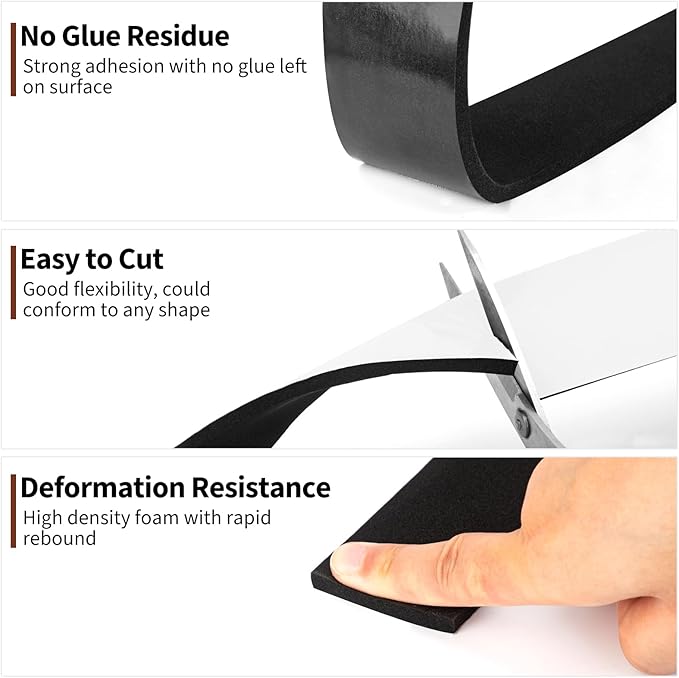 Yotache Foam Strips Adhesive 2 Rolls 1" x1/8", Neoprene Weather Stripping High Density Foam Tape Seal for Doors and Windows Insulation, Total 33 Feet Long (2 X 16.5 Ft Each)