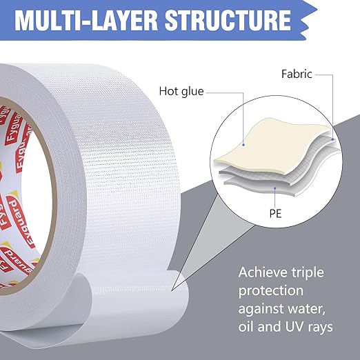 3 Pack White Duct Tape, 1.89 Inch x 60 Yard Total Waterproof Duct Tape for Indoor Outdoor Repair Fixing Reinforcement