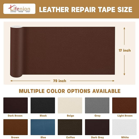Leather Repair Patch, 17X79 Inch Self Adhesive Leather Repair Tape, Large Vinyl Patch Kit for Couches, Sofa, Furniture, Car Seats, Office Chairs, Cabinets, Handbags（Dark Brown, 17X79 Inch）