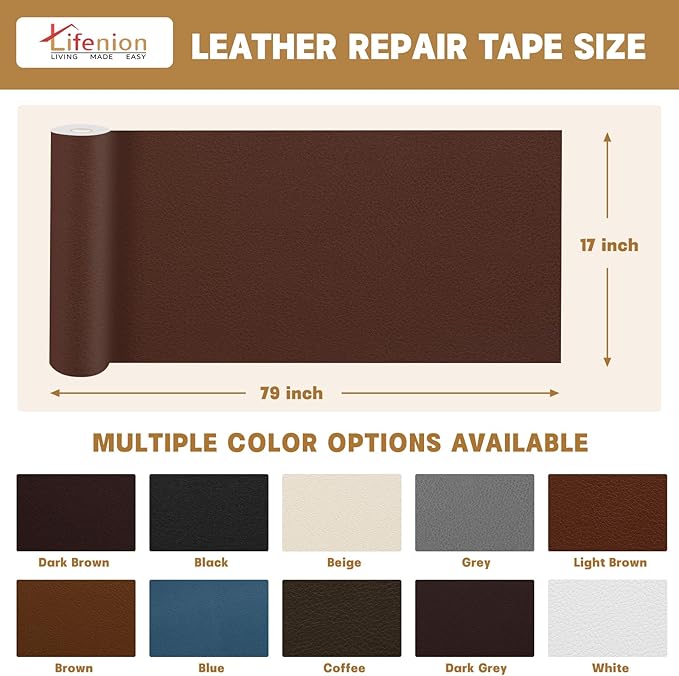 Leather Repair Patch, 17X79 Inch Self Adhesive Leather Repair Tape, Large Vinyl Patch Kit for Couches, Sofa, Furniture, Car Seats, Office Chairs, Cabinets, Handbags（Grey, 17X79 Inch）