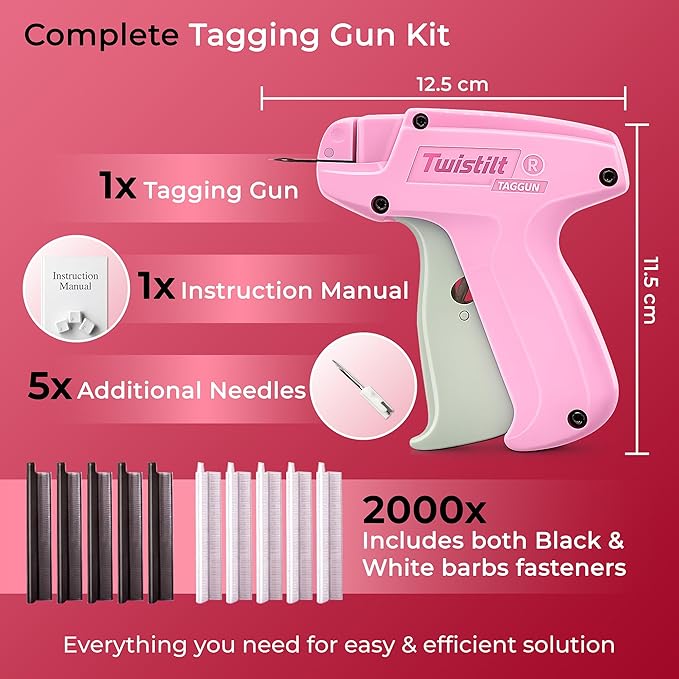 Stitch Gun for Clothes - Micro Stitch Tool for Quick Clothing Fixes & Hemming, Mini Handheld Quick Repair Sewing Gun, includes 6 Needles & 2000 Micro Fasteners (4.4mm), Works on All Fabrics (Pink)