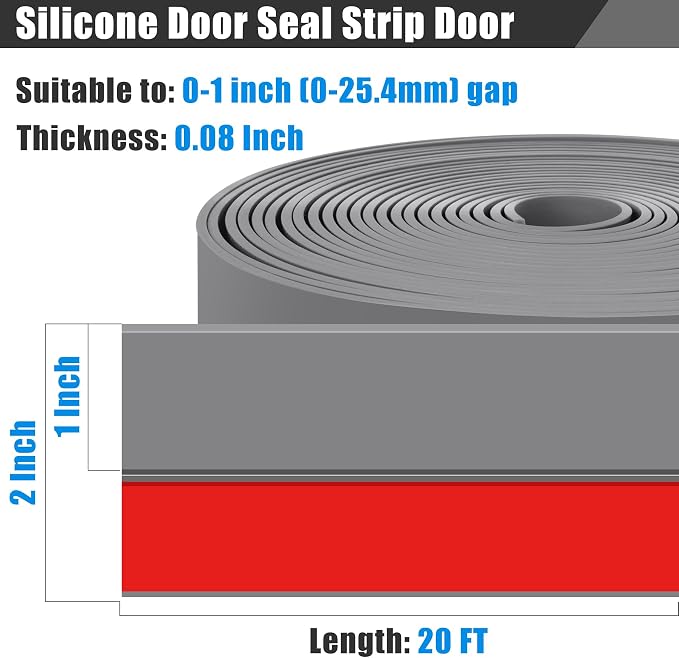 Draft Seal Tape for Doors and Windows 2 in x 20 Ft Silicone Weather Stripping Extra Thick 2mm Door Seal Strip with Strong Adhesive Draft Insulation Stopper Side Seal - Gray