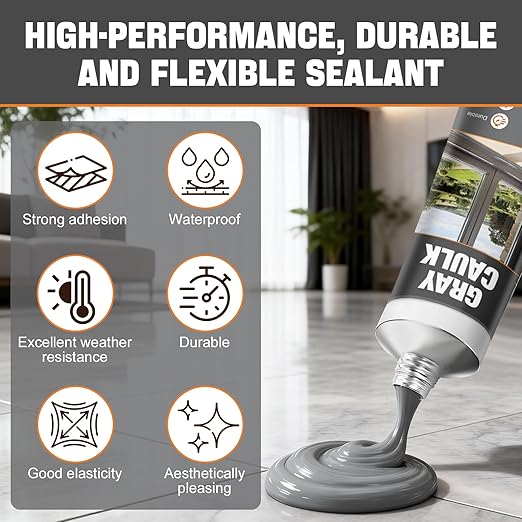 Gray Caulk, Gray Silicone Caulk Grey Caulk Grey Caulking Waterproof Strong Elastic Adhesive Durable Excellent Sealing Ability for Bathrooms Kitchen Sinks Doors and Windows, 100ml