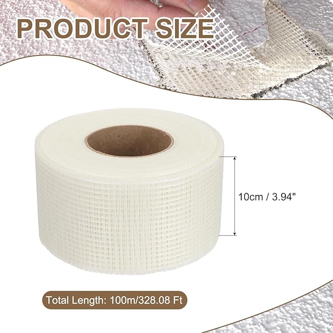 PATIKIL Drywall Repair Mesh Tape, 4 inch x 328 ft Fiberglass Repair Patch Self-Adhesive Dry Wall Joint Tape 6 Mesh Wall Hole Crack and Seam Patch, White