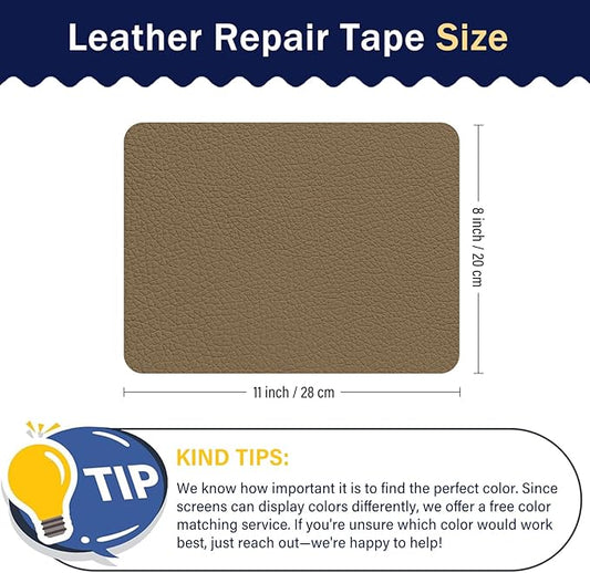Zenyao Leather Repair Patch Tape - Self Adhesive Leather Repair Kit for Car Seat Furniture, Heavy Duty Vinyl Repair Patch for Couch Sofa, Waterproof Fix for Tears, 8x11 Inch, 2 Pieces, Grey Khaki
