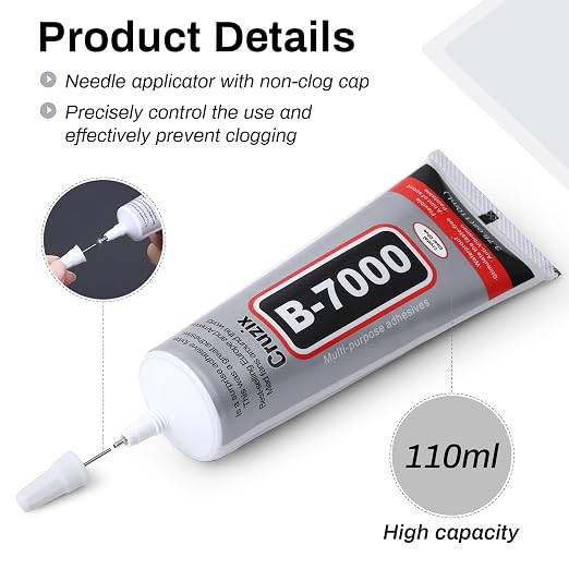 B7000 Jewelry Bead Glue for Jewelry Making, Crystal Clear Glue 3.7 fl oz B7000+Plus Multipurpose Super Adhesive Glue for Rhinestone Crafts Fabric Metal Stone Nail Art Wood Glass (110 ml/ 3.7oz)