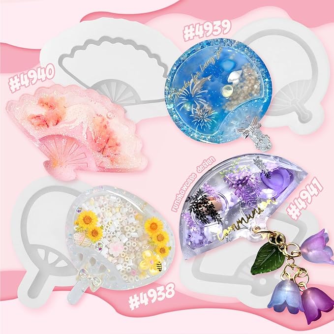 Resin Shaker Molds Hand Fan Set with Films for Kawaii Keychain Charms