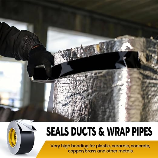 LLPT Aluminum Black Foil Tape 2 Inches x 65 Feet 3.94 Mil | Industrial Grade, Extra Thick, Strong Adhesive, No Residue, Weather Resistant for HVAC Sealing Hot Cold Air Pipe Metal Repair