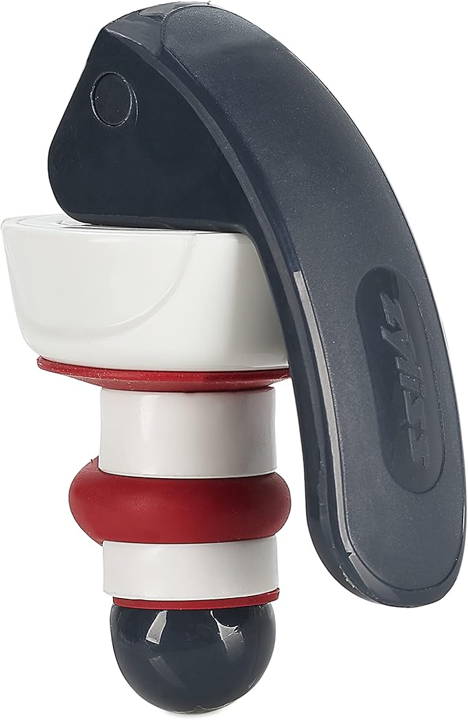Zyliss Easy Seal Bottle Stoppers – Leak-Proof Wine and Champagne Stoppers with Long Easy-Lock Handle, Comfortable Grip, Airtight Seal, Modern Design in Gray and Red, Durable and Dishwasher Safe