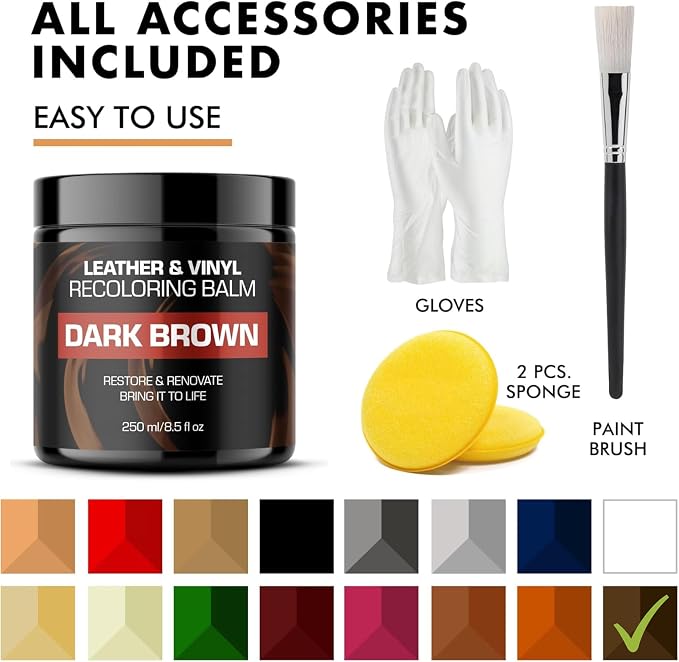 FORTIVO Leather Recoloring Balm, Leather Color Restorer, Scratch Remover, Couch Paint and Repair, Leather Balm for Couches - Dark Brown