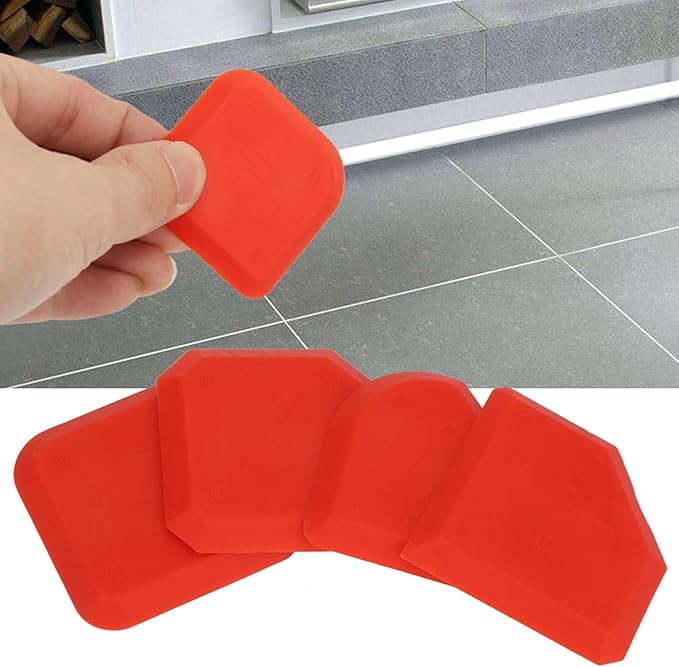 Caulking Tool Kit, 4Pcs Silicone Applicator Tool, Portable Sealant Scraper, Caulk Remover Tool Set for Glass Glue Smoothing Finishing Cleaning Sealing, Easy to Use, Red