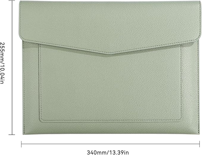 A4 Large Capacity Document Bag, Premium PU Leather File Holder, Multi-Color, Double-Layer Design, 13.39 x 10.04 Inches (Green)