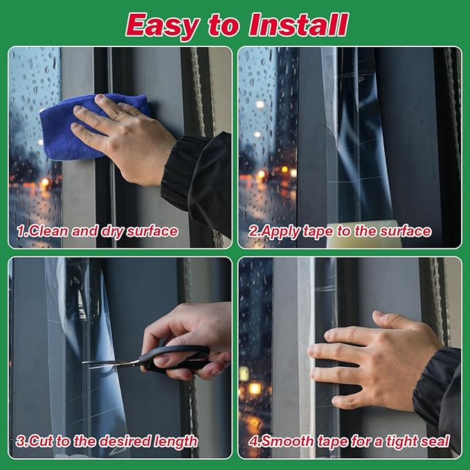 1Pack Window Weather Sealing Tape, 3in x 55y,Clear Window Insulation Tape for Doors Windows and Shower Glass Gaps,‎Waterproof,No Residue