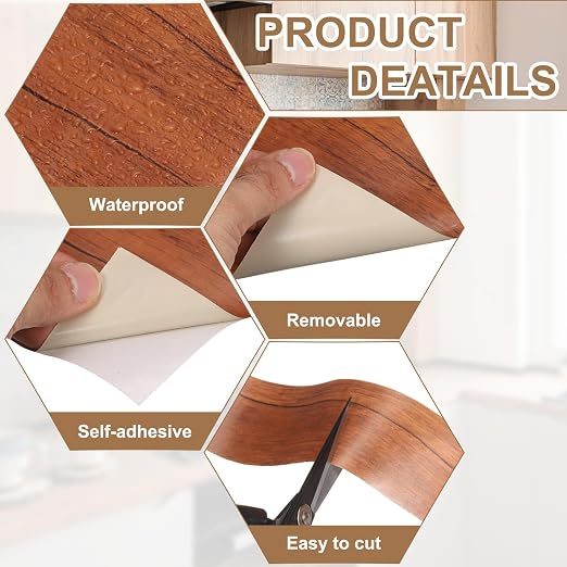 uxcell Wood Tape, 6 Inch x 16ft Self-Adhesive Wood Grain Repair Tape Patch with Plastic Scraper for Baseboards, Doors, Windows, Floor Repair and Furniture Renovation, Khaki