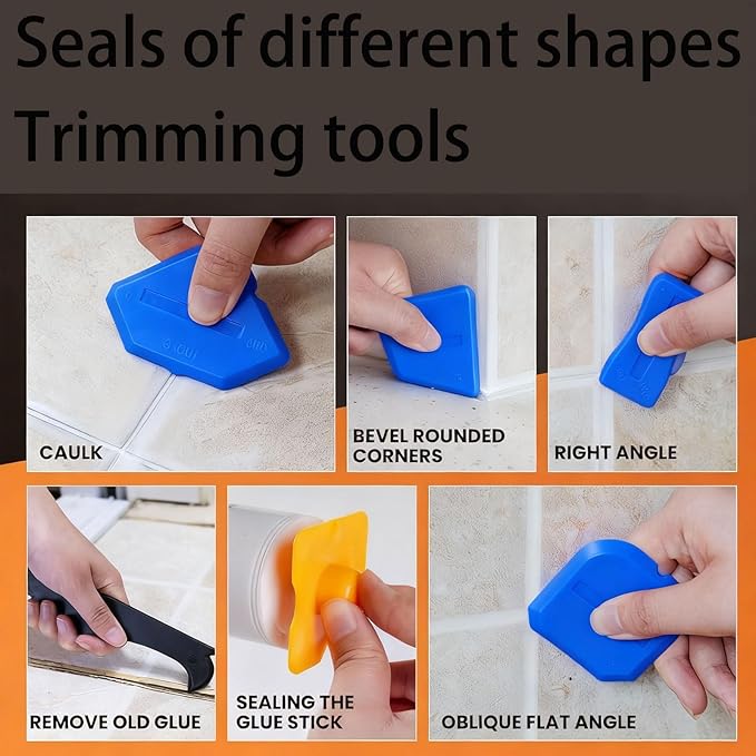 15-Piece Professional Sealant Finishing Kit: 3-in-1 Silicone Caulking Tool Set with Caulk Remover for Kitchen, Bathroom, Window, Door Gap Filling - Includes Scrapers, Nozzles & Corner Tools