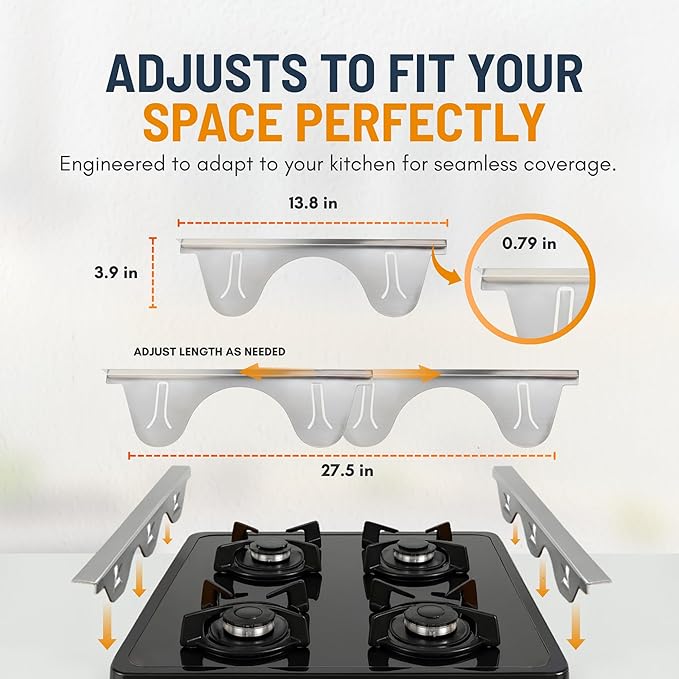 Linda’s Essentials Stainless Steel Stove Gap Covers (2 Pack) Adjustable Length 13.8" to 27.5" Stainless Steel, Steel Adjustable Gap Covers, Counter, Oven & Stove Gap Filler