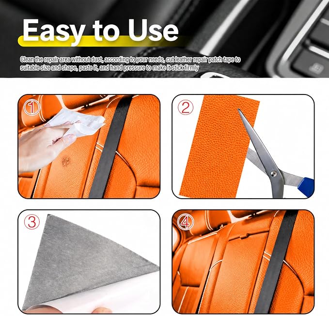 2PCS PU Leather Patch for Car Seat Repair,Self-Adhesive Leather Repair Patch Tape Vinyl Repairs Kit,Portable Car Leathers Repairs Kit for Cars Upholstery Seat,Furniture (Orange)