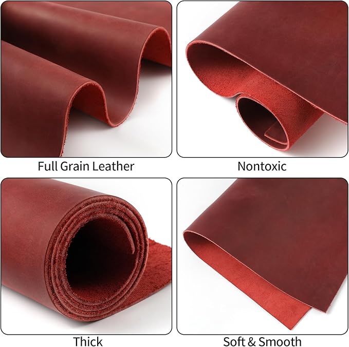RingSun 6''X12'' Red Leather Sheets for Crafts (3mm), Full Grain Leather Tooling Leather