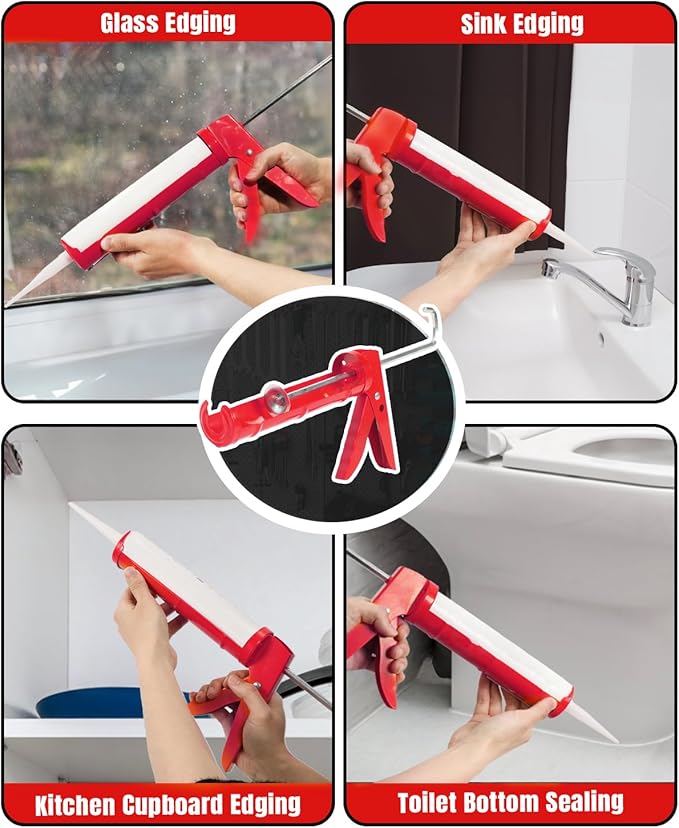 Holothurian Caulking Gun, Caulk Gun No Drip,Sealant Finishing Tool Grout Scraper for Kitchen Bathroom Window Sink Joint, 1/10 Gallon Cartridge, 10:1 Thrust Ratio, Red