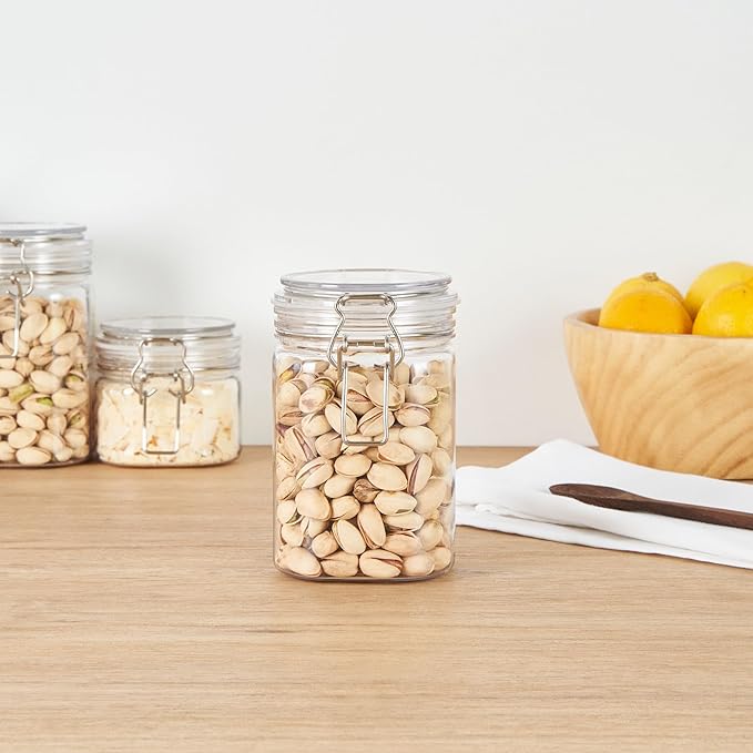 Restaurantware-Met Lux 29 Ounce Hinged Food Storage Jars, 2 Airtight Jars With Lids - Rubber Gasket, Wide Mouth, Clear Plastic Square Canisters, For Kitchen And Pantry Storage Of Bulk Dry Food